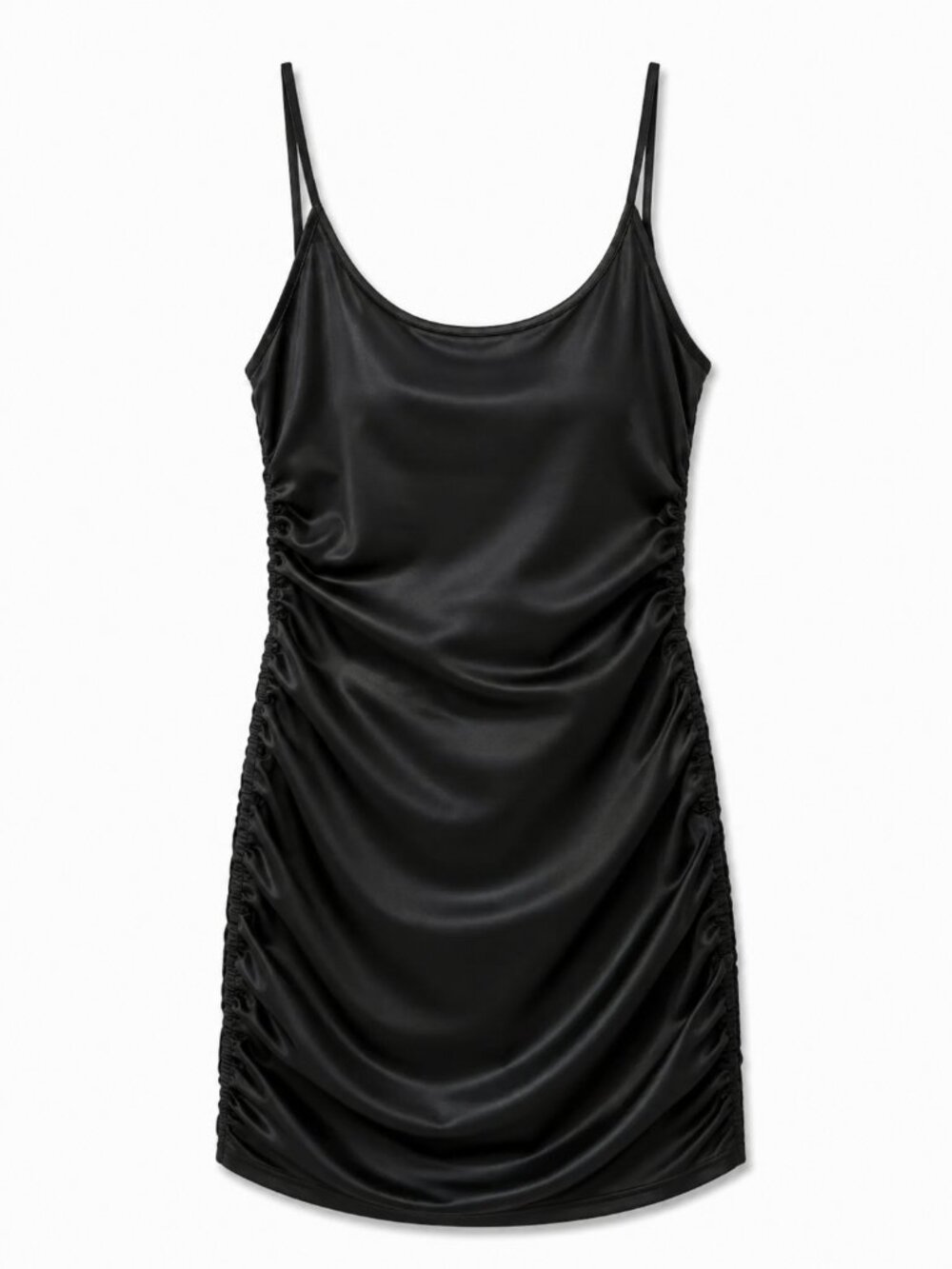 Women Simple Solid Color Daily Black PU Slip Dress